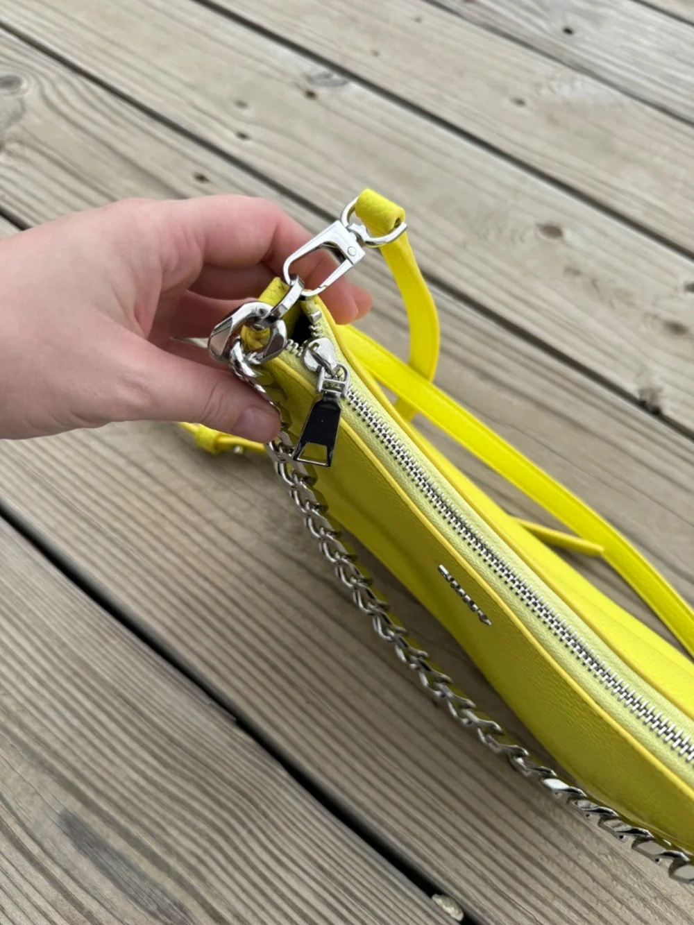 Neon lemon-yellow chain bag by DKNY (has a defect)